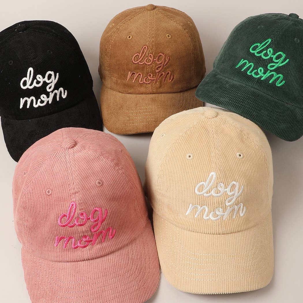 Dog Mom Text Solid Color Corduroy Baseball Cap