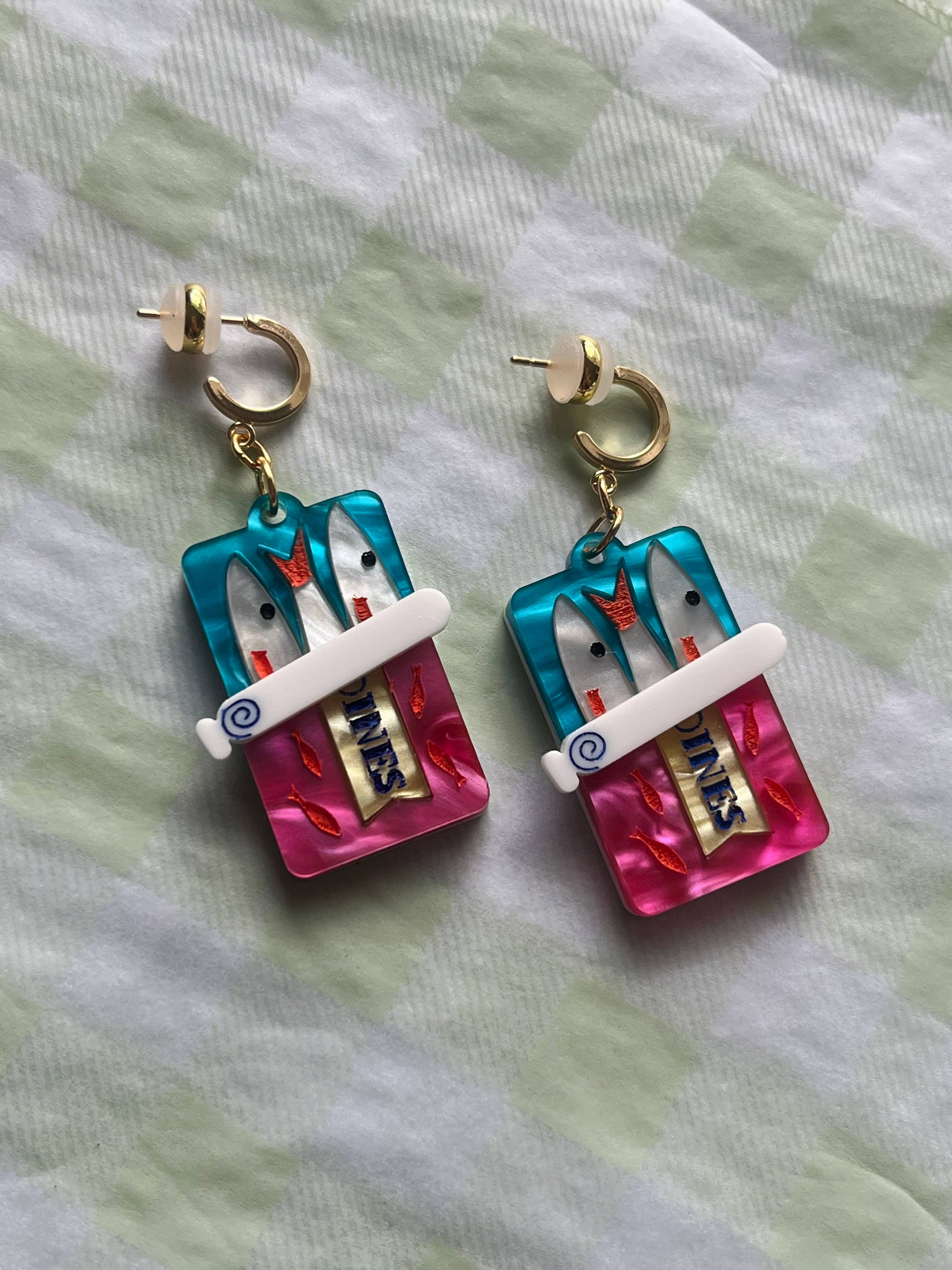 Sardine Can Food Acrylic Lightweight Earrings 