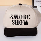 SMOKE SHOW Message Embroidered Five Panel Canvas Snapback Baseball Cap