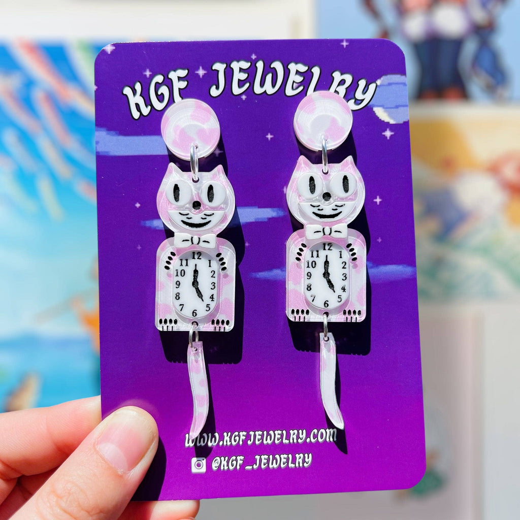 Cow Cat Clock Handmade Acrylic Earrings & Keychains