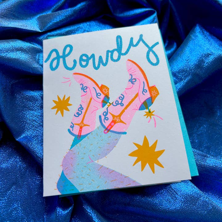 Howdy Cowgirl Risograph A2 Greeting Card