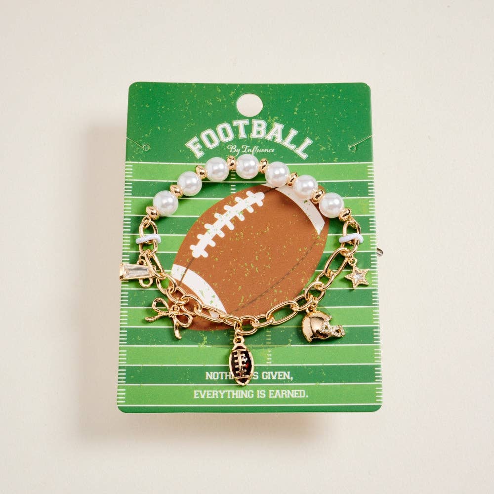 7.25 Inch Football Charms Pearl Chain Stretch Bracelet