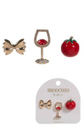 Wine Glass Tomato Bowtie Pasta Brooch Pin Set of 3