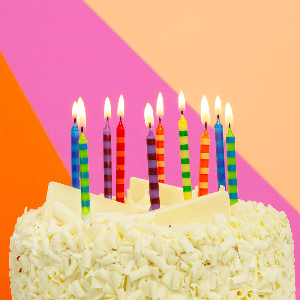 Striped Multicolor Candles - 24 Pack | Cake Candle |