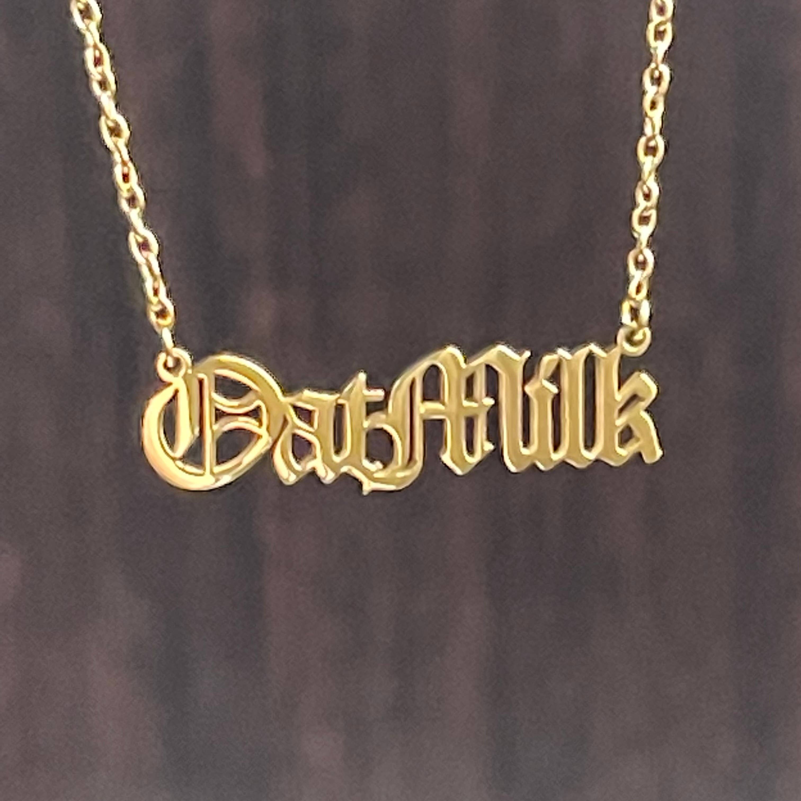 Oat Milk word Necklace stainless steel gold Foodie vegan