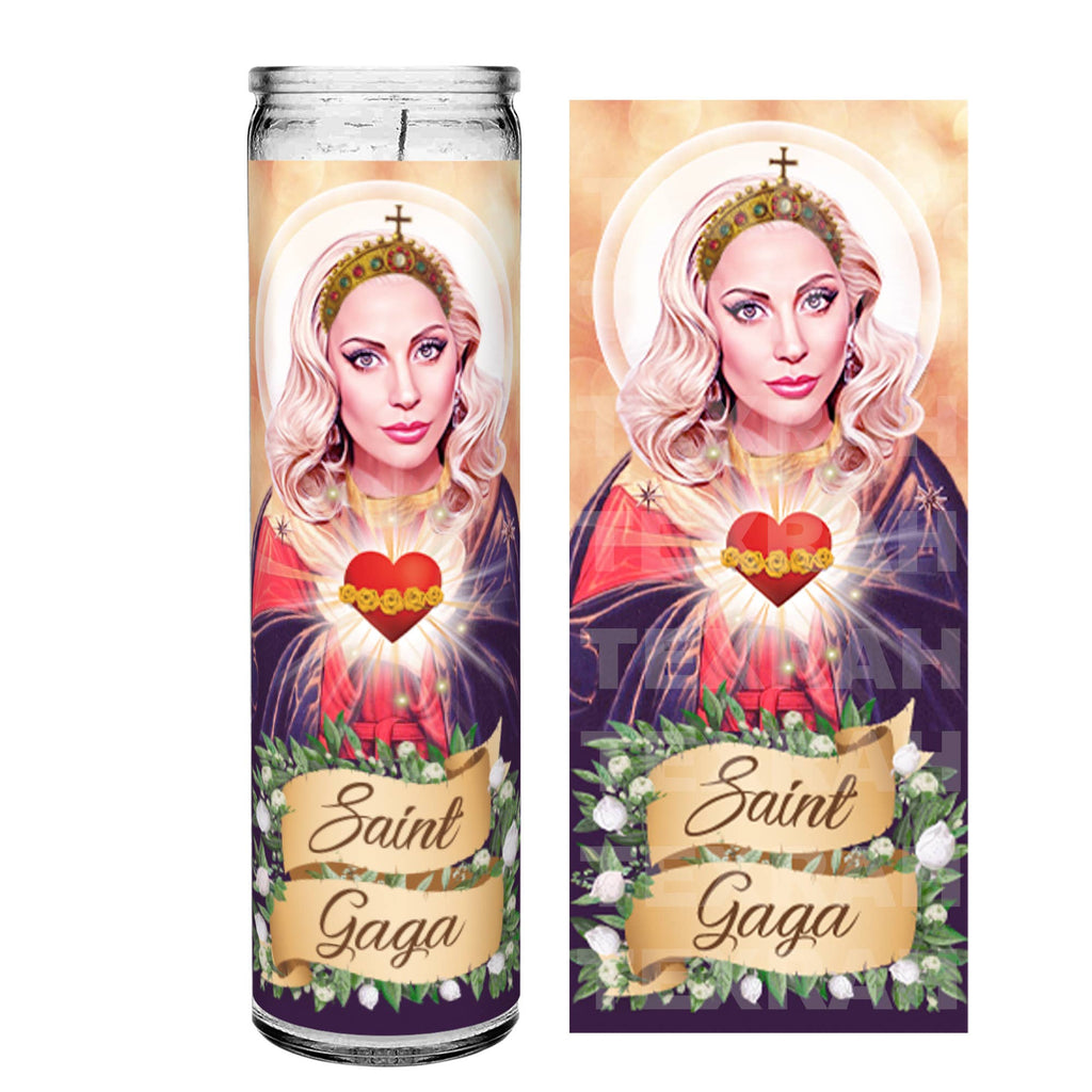 Saint Lady Gaga Celebrity Prayer Candle - 8" white unscented