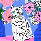 Cat Amongst Flowers 8x10