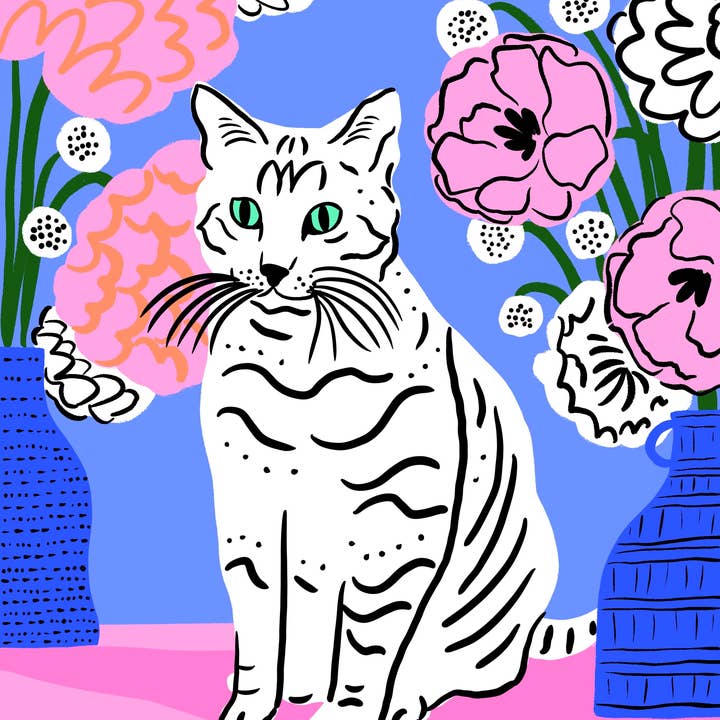 Cat Amongst Flowers 8x10