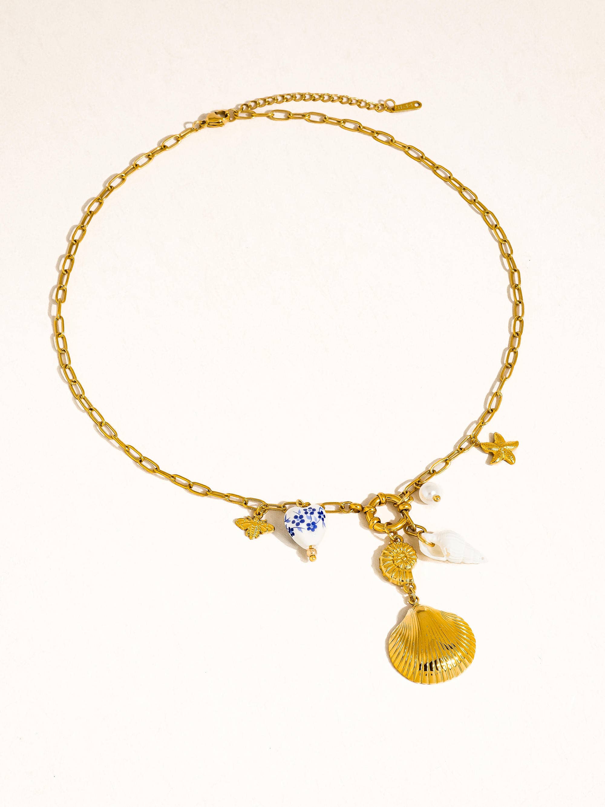 Briar 18K Gold Non-Tarnish Shell Ceramic Charm Necklace