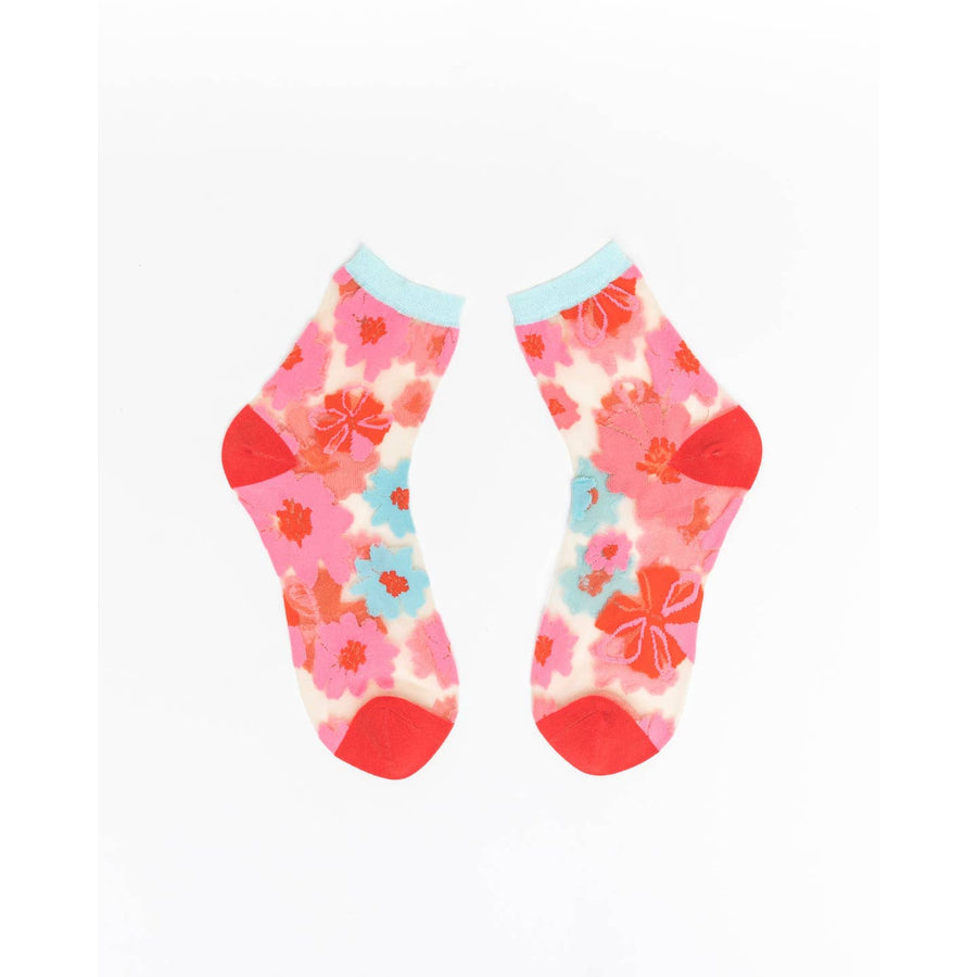 Ribbon Roses Sheer Ankle Socks