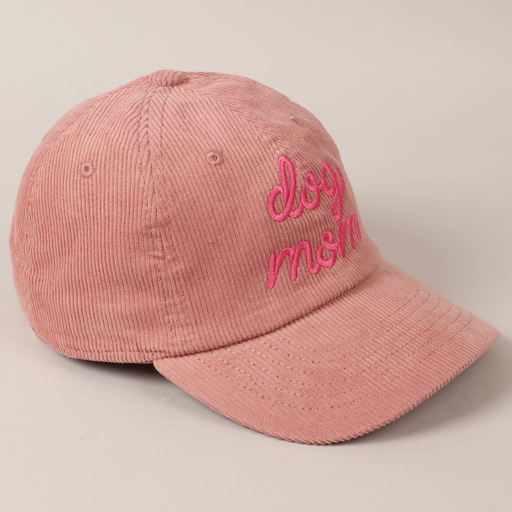 Dog Mom Text Solid Color Corduroy Baseball Cap
