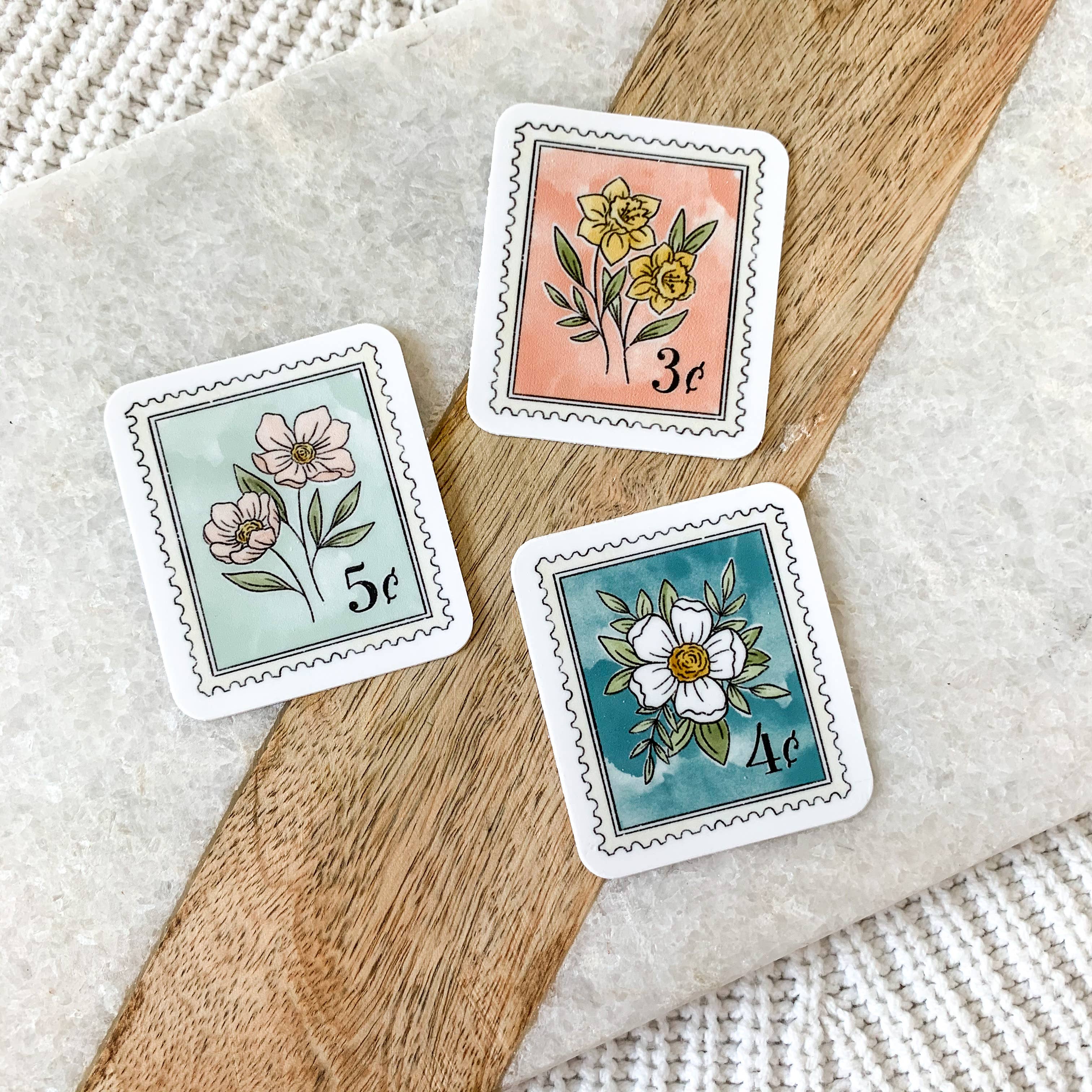 Light Blue Floral Stamp Sticker