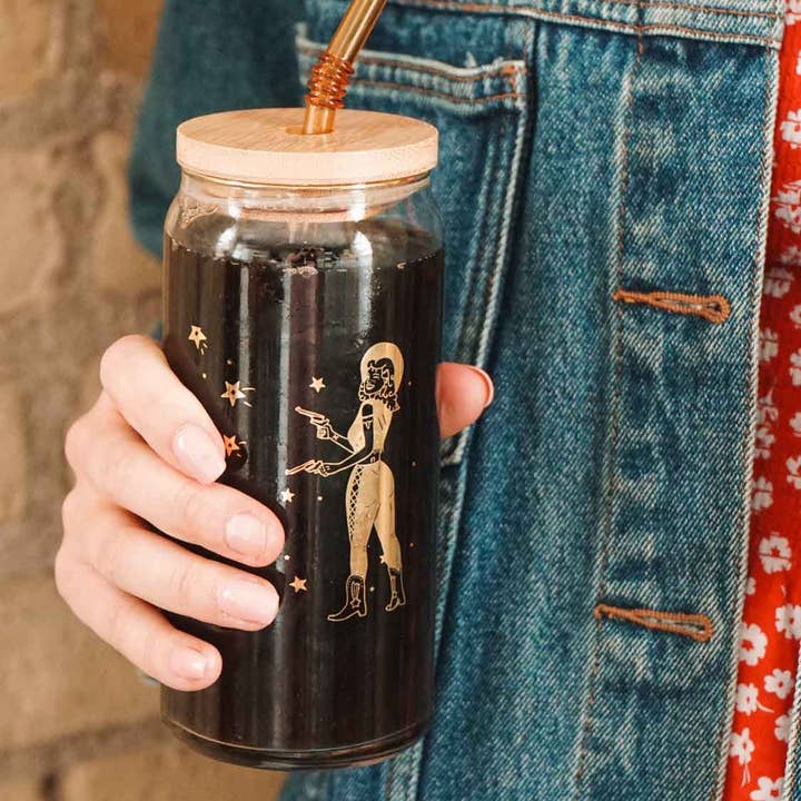 Cowgirl Shoots For the Stars 20oz Can Glass | Western Pin-Up