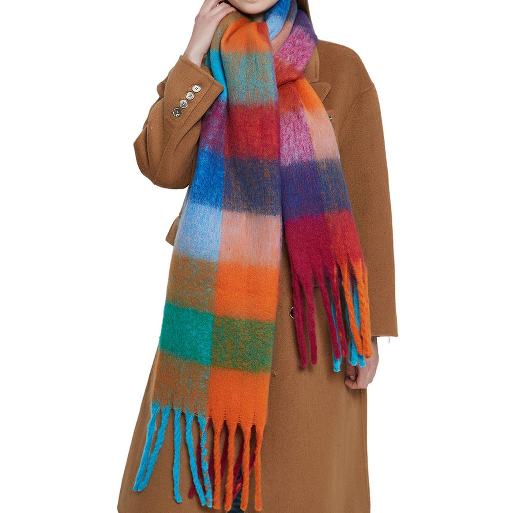 Rainbow Plaid Fuzzy Scarf