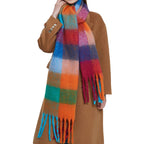 Rainbow Plaid Fuzzy Scarf