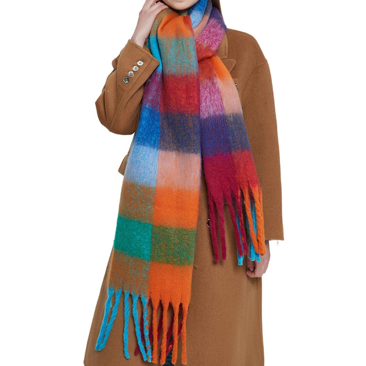 Rainbow Plaid Fuzzy Scarf