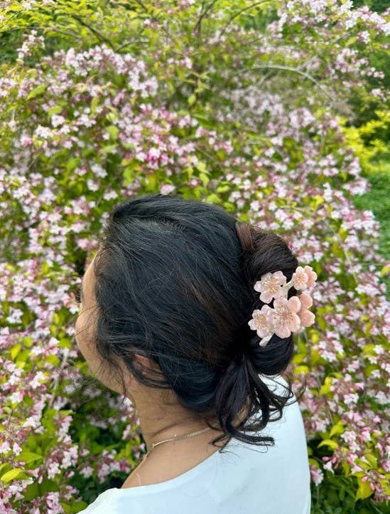 Hand-painted Cherry Blossoms Flower Claw Hair Clip