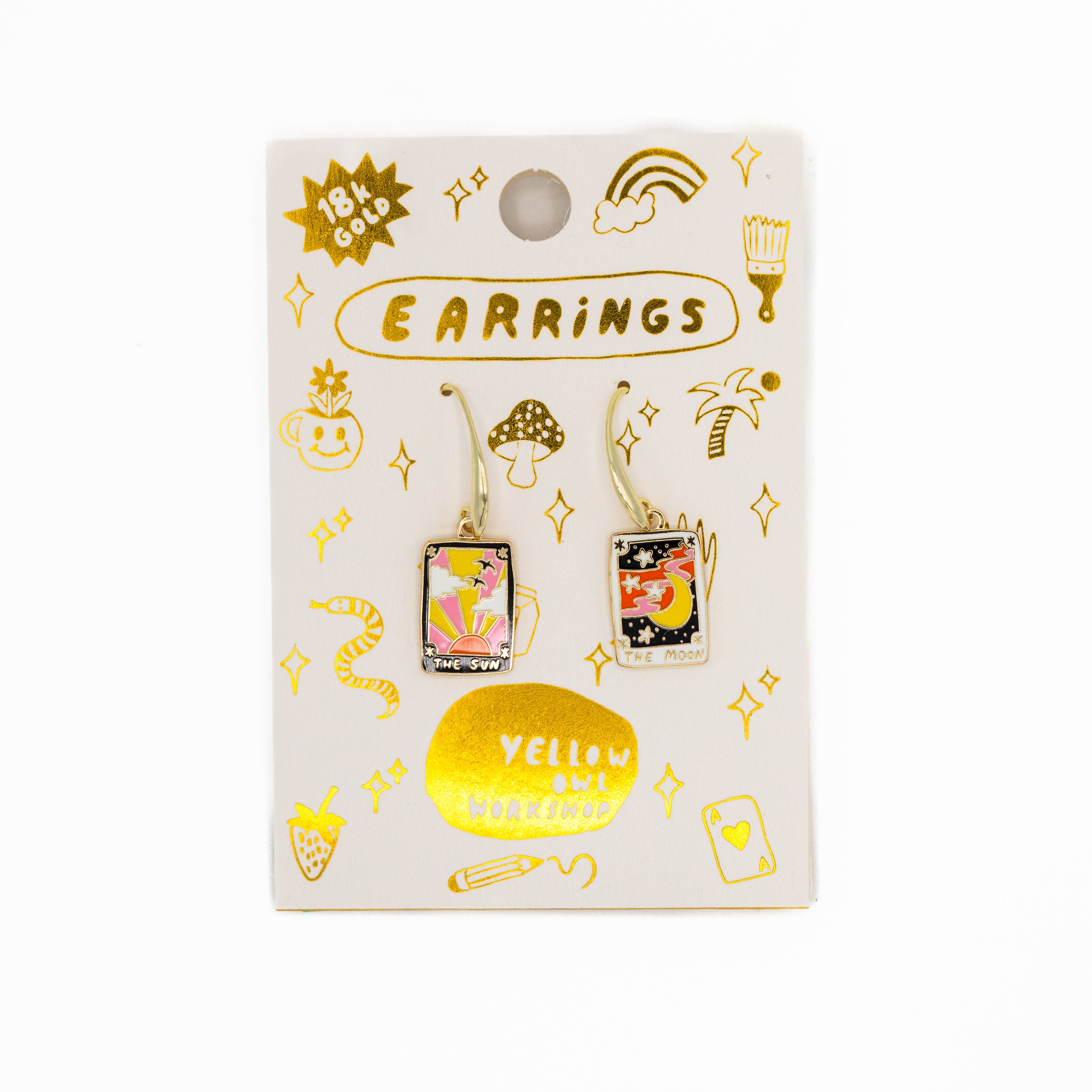 Sun & Moon Tarot Card Earrings - Gold Mystic Jewelry