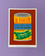 A risograph print of a can of sweet peas 