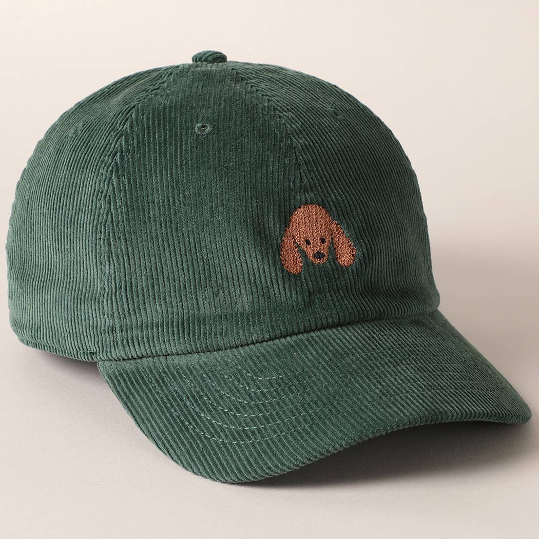 Cute Poodle Dog Embroidery Corduroy Baseball Cap