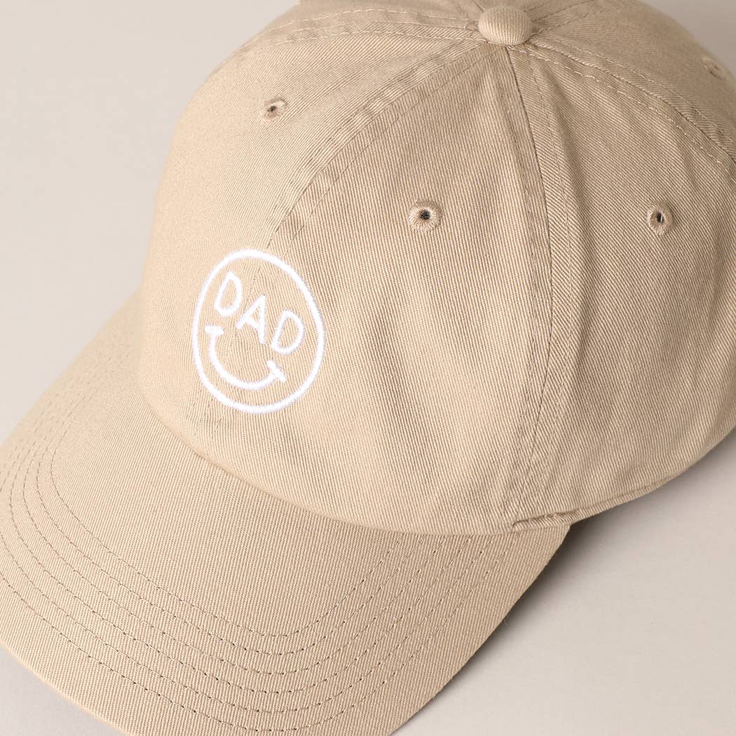 Dad Happy Face Designed Embroidered Baseball Cap