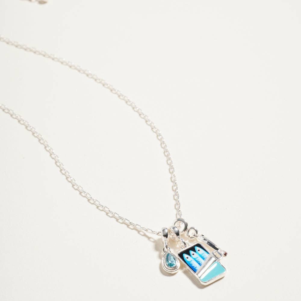18 Inch Sardine Can Fish Stone Charms Necklace
