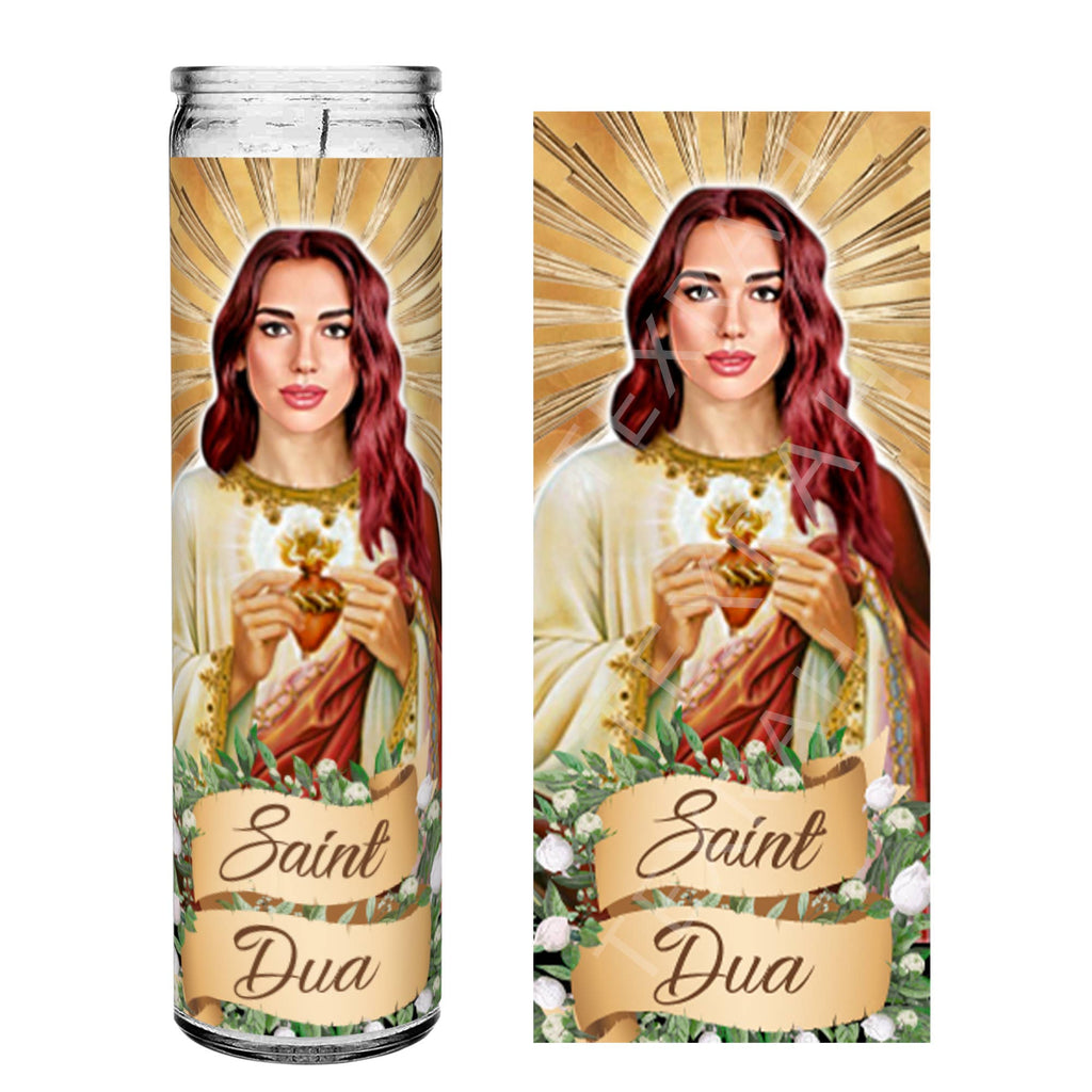 Saint Dua Lipa Celebrity Prayer Devotional Parody Candle