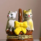 Adorable Cats in Basket Hand Painted Trinket Box
