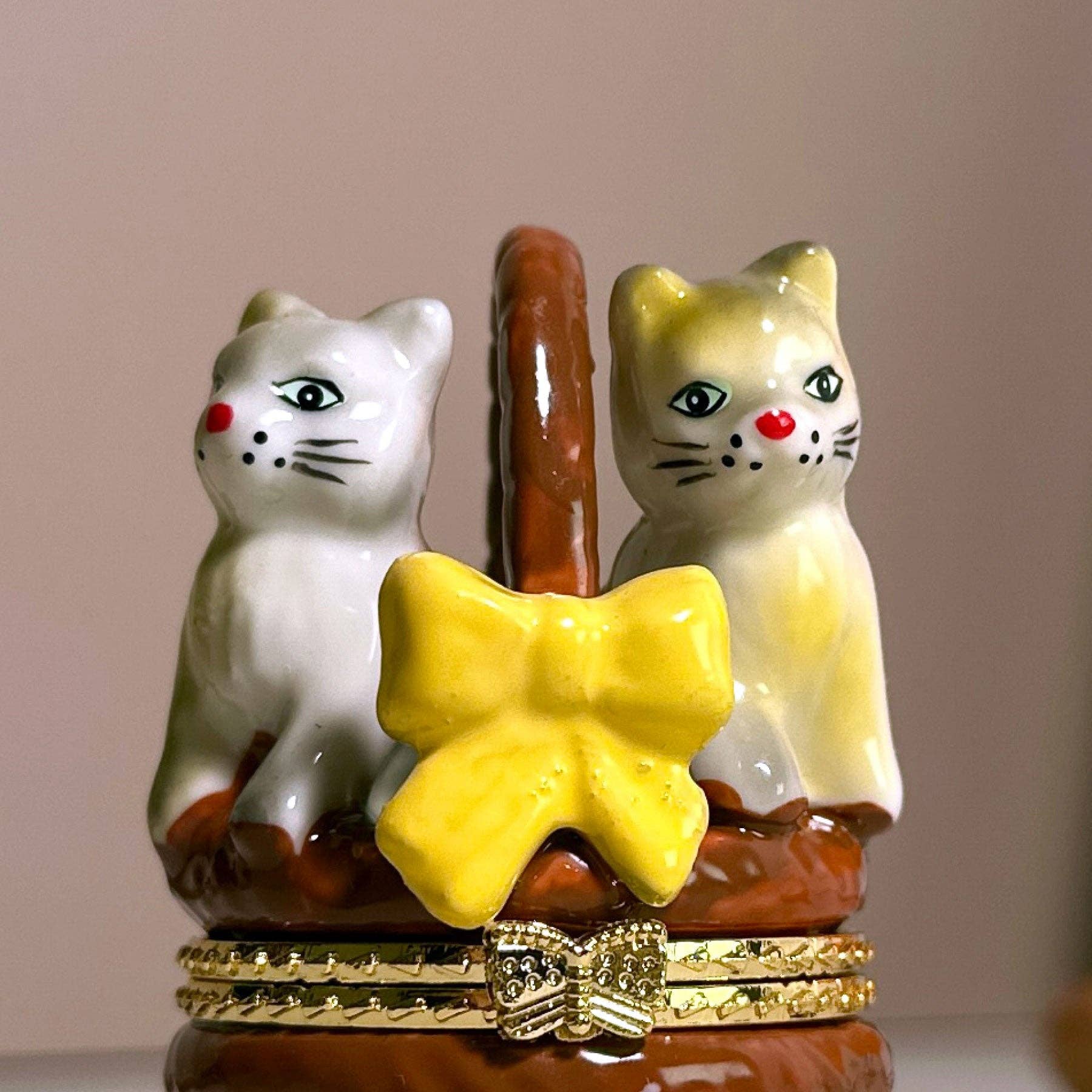 Adorable Cats in Basket Hand Painted Trinket Box