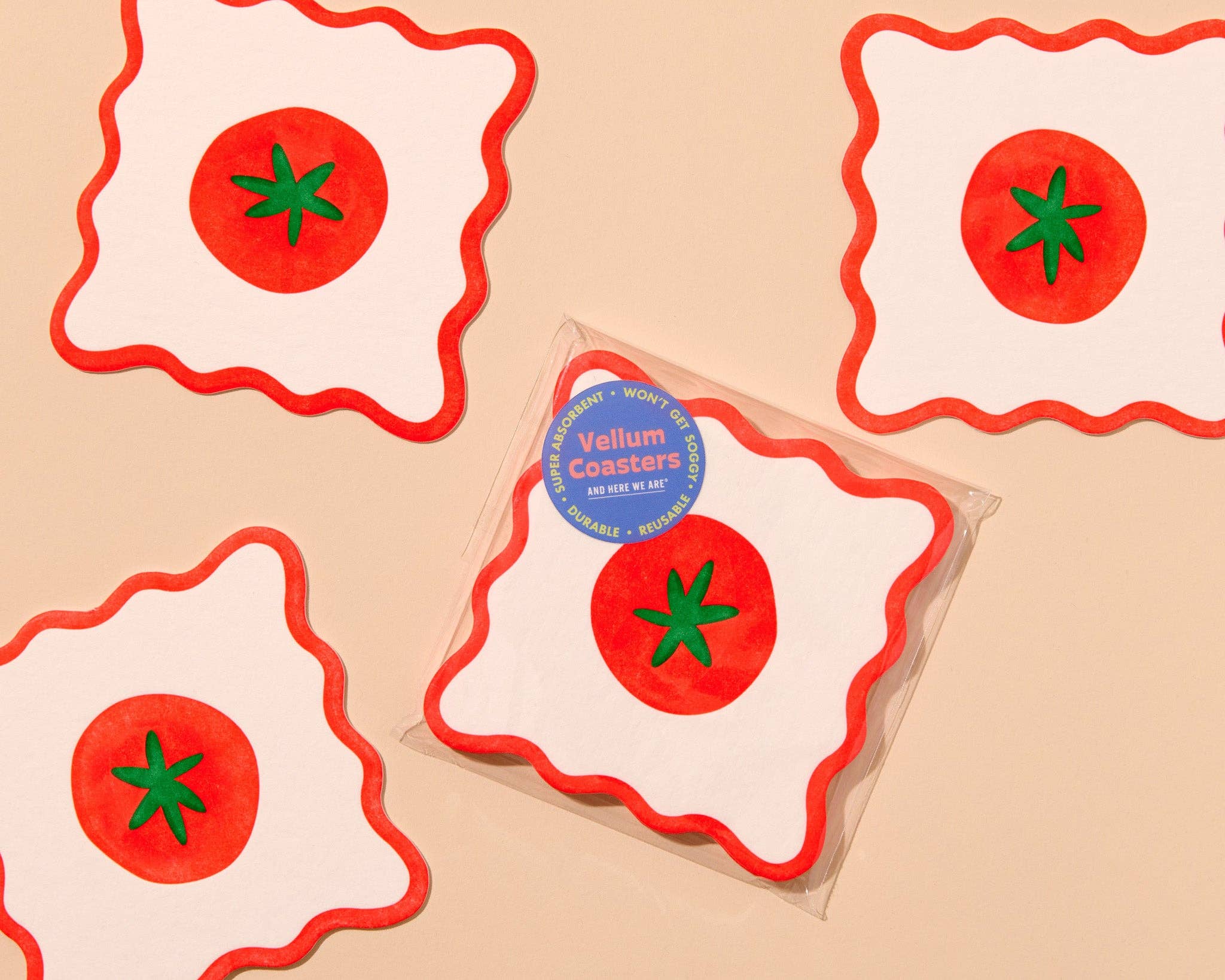Crudite Letterpress Vellum Coasters - Tomato (Set of 4)