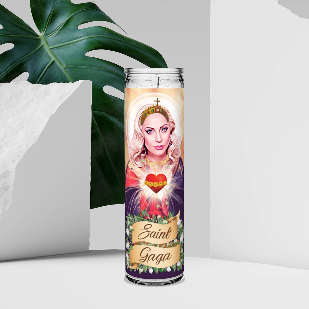 Saint Lady Gaga Celebrity Prayer Candle - 8" white unscented
