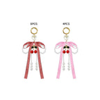 12PCS - Cherry Charm Accent Pearl Beaded Gingham Bow Bag Charm Keychains