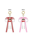 12PCS - Cherry Charm Accent Pearl Beaded Gingham Bow Bag Charm Keychains