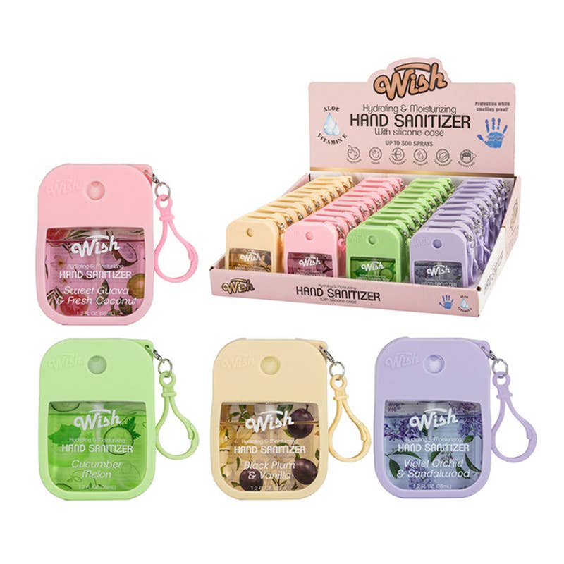 Wish Hand Sanitizer Spray 1.2oz w/ Silicone Holder PDQ
