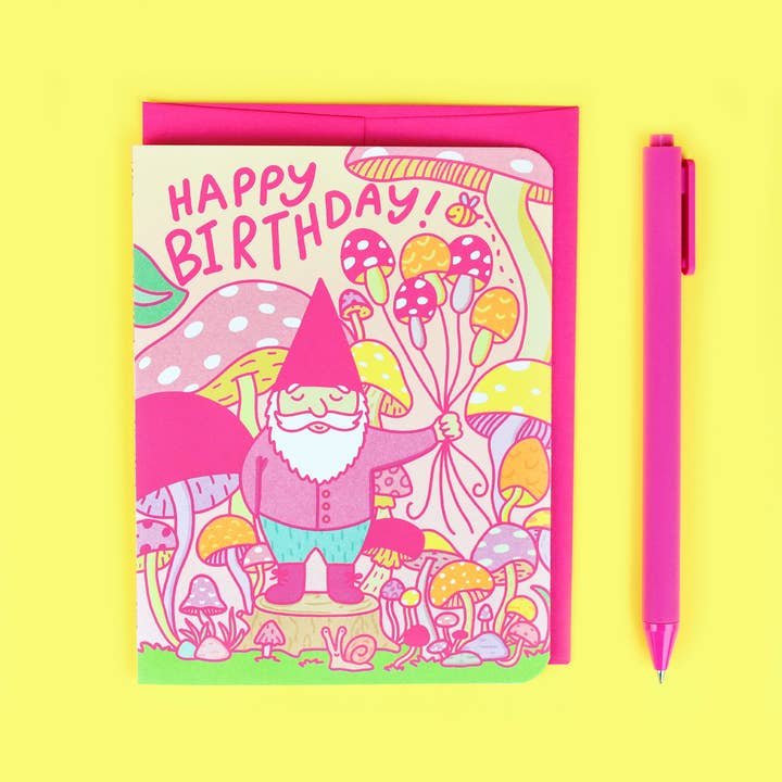 Woodland Gnome Fairy Mushroom Birthday Card