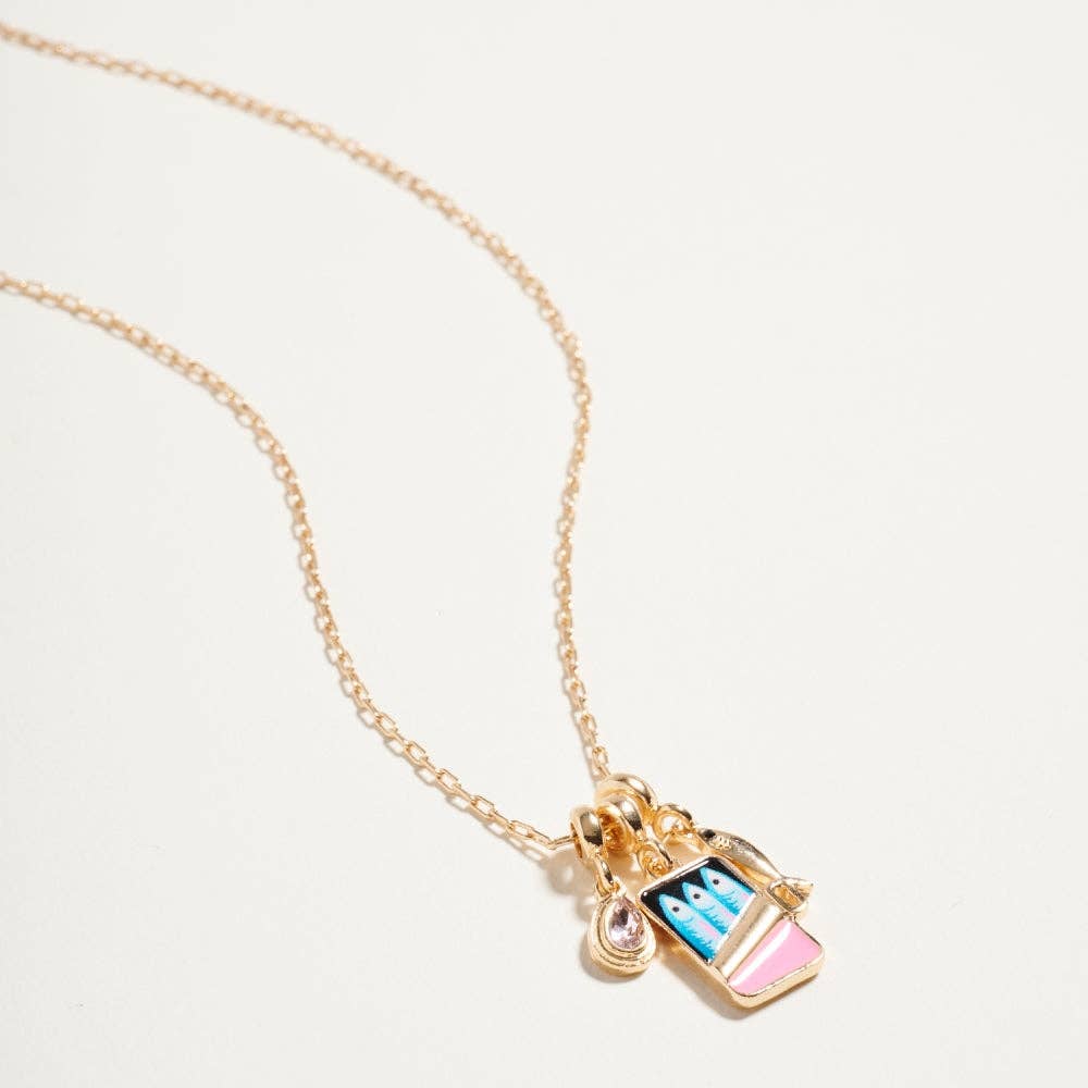 18 Inch Sardine Can Fish Stone Charms Necklace
