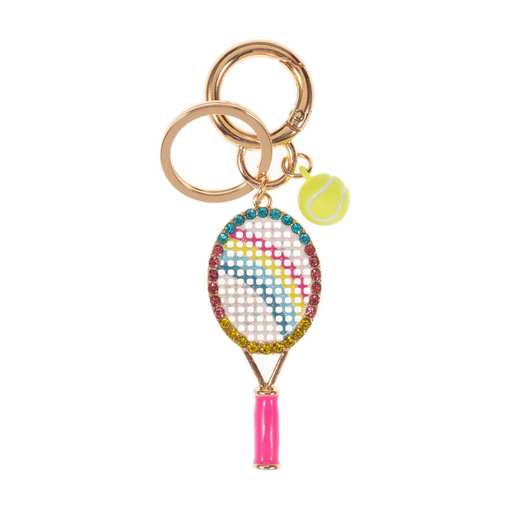 Rainbow / Heart Tennis Locket Ball Keychain / Bag Charm