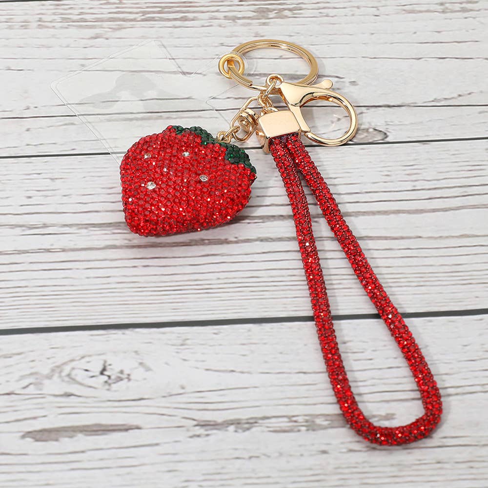 Bling Studded Strawberry Strap Keychain / Bag Charm / Phone Charm