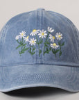 Daisy Bloom Embroidered Cotton Baseball Cap