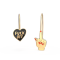 F*ck Off Heart & Middle Finger Earrings - Gold Swear Word