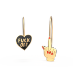 F*ck Off Heart & Middle Finger Earrings - Gold Swear Word