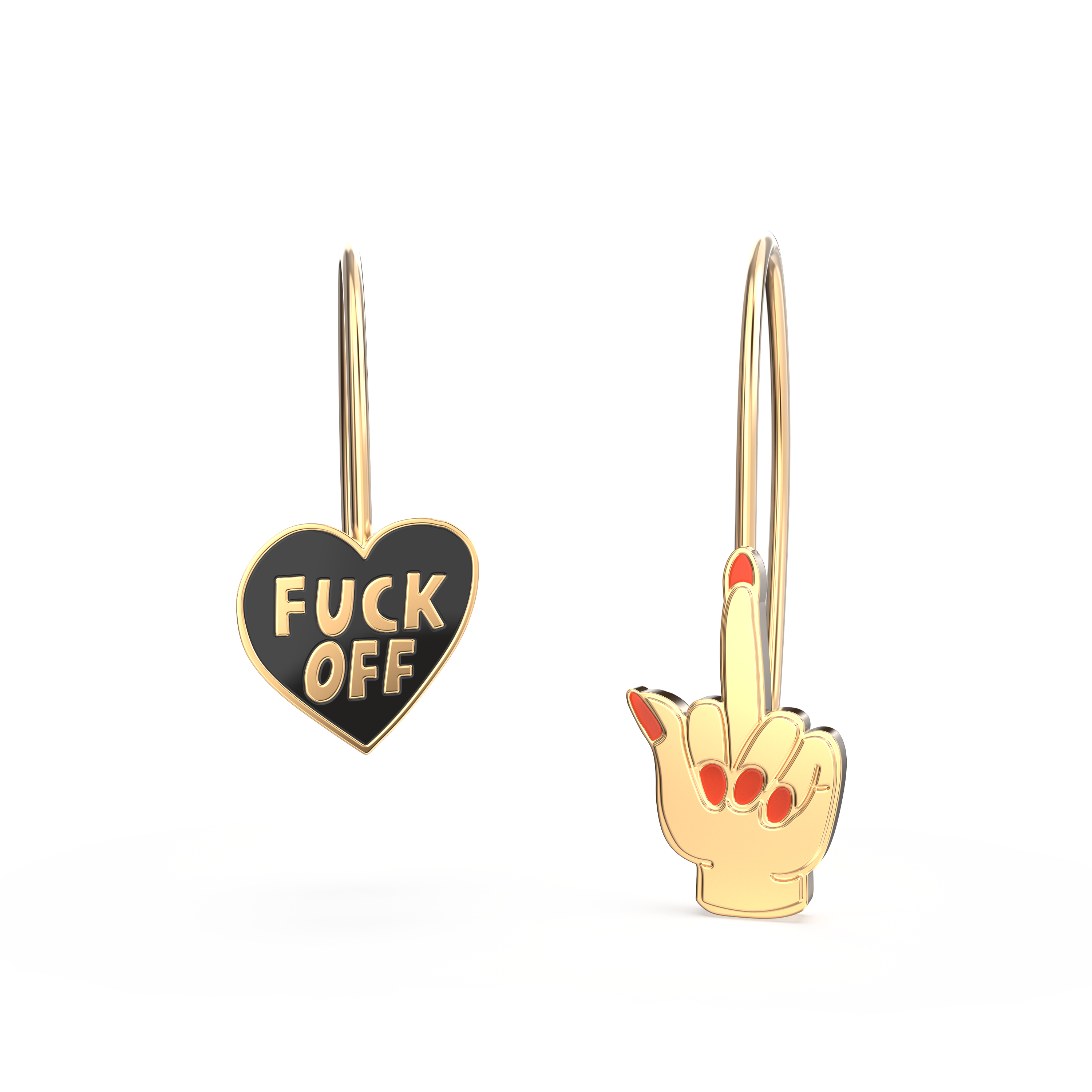 F*ck Off Heart & Middle Finger Earrings - Gold Swear Word