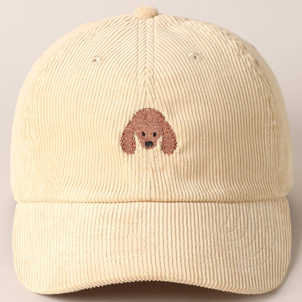 Cute Poodle Dog Embroidery Corduroy Baseball Cap