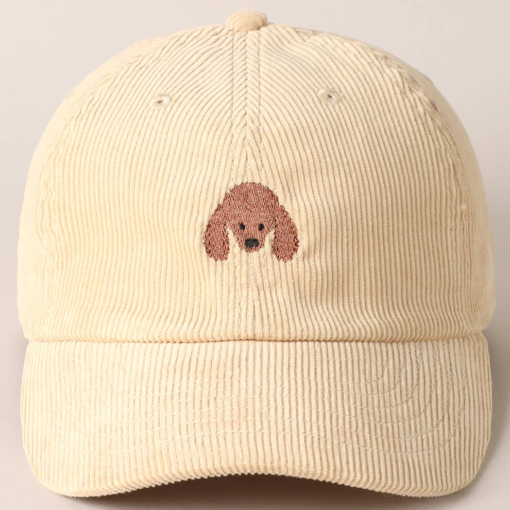 Cute Poodle Dog Embroidery Corduroy Baseball Cap