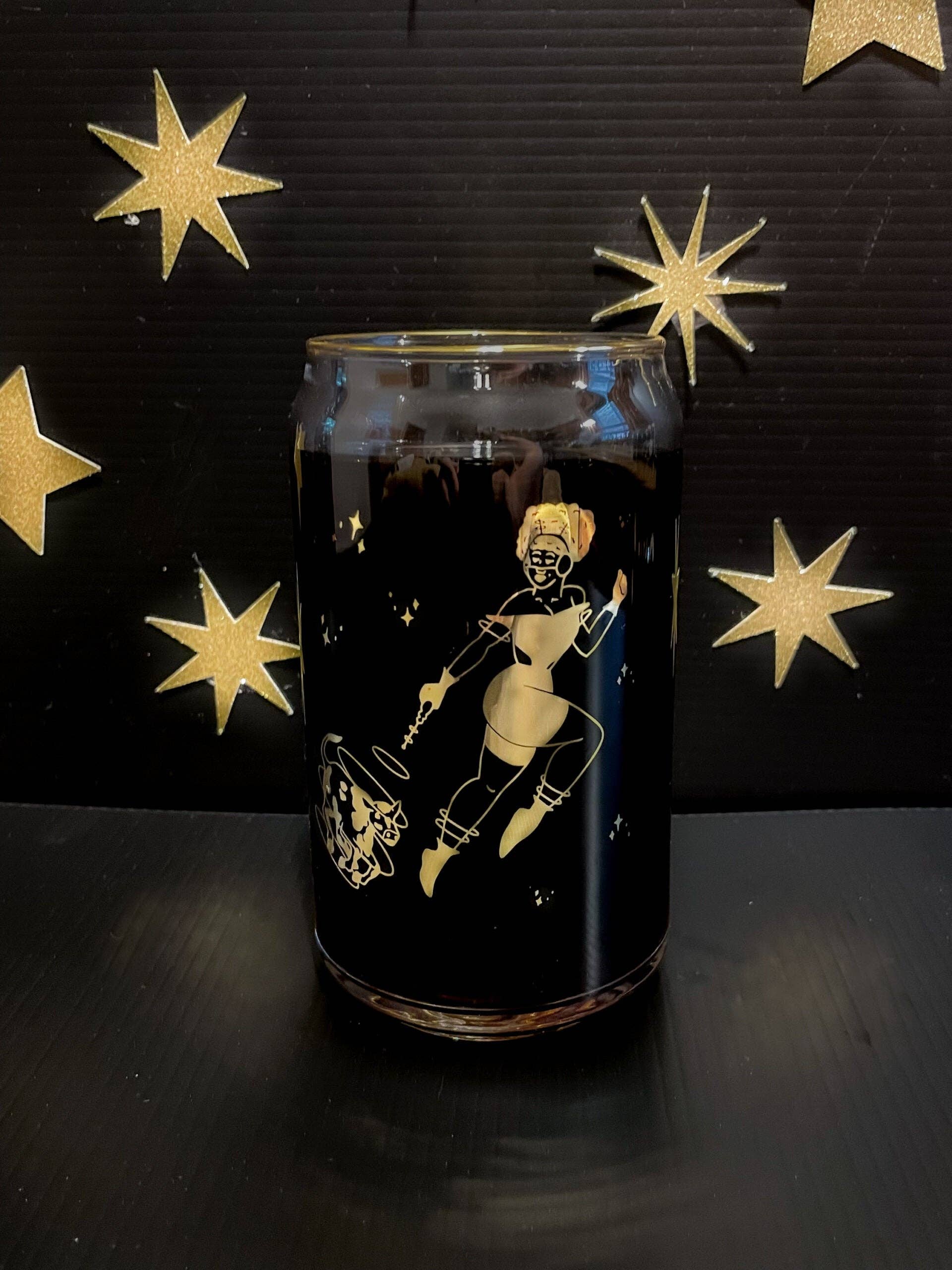 Space Cowgirl in the Milky Way 20oz Can Glass | retro pin-up