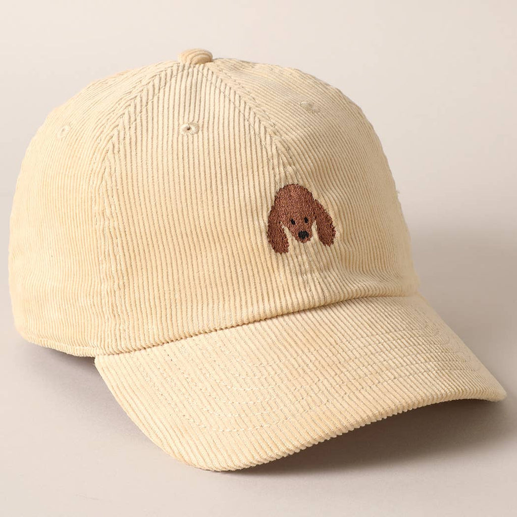Cute Poodle Dog Embroidery Corduroy Baseball Cap