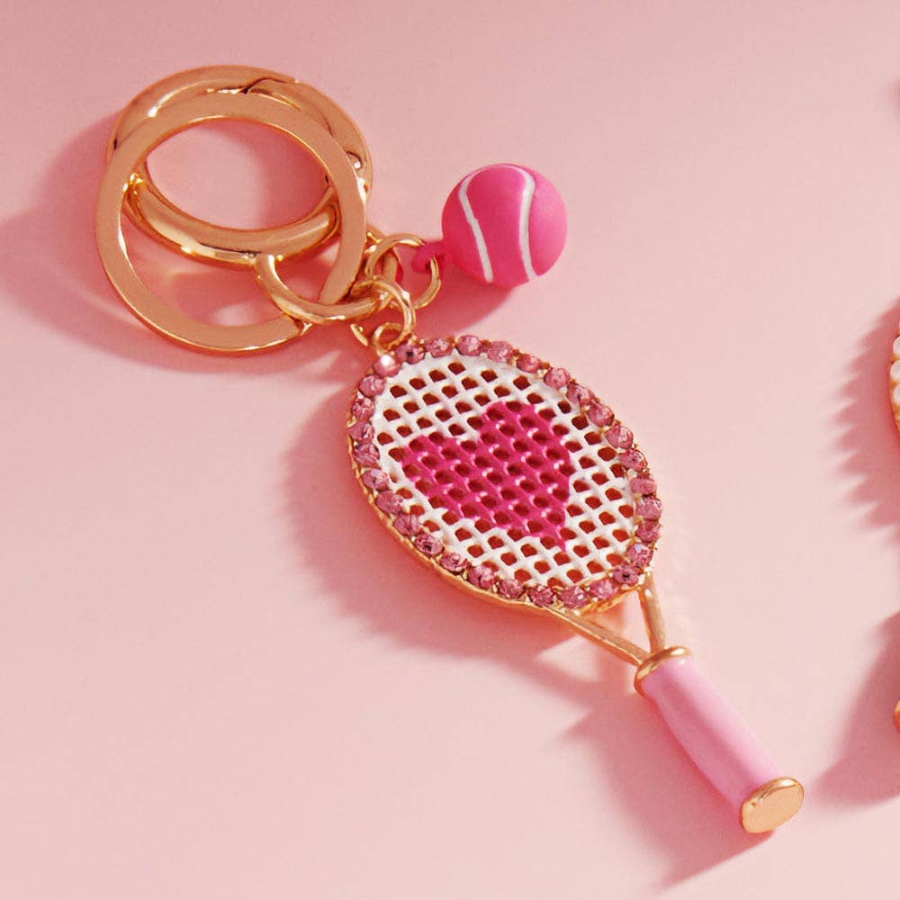 Rainbow / Heart Tennis Locket Ball Keychain / Bag Charm
