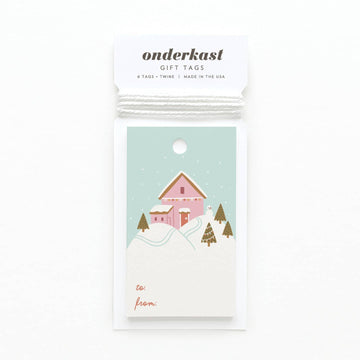 Pink Winter House in a Hilltop Gift Tag