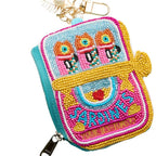 Fishbone Pearl Charm Keychain Sardine Can Seed Beaded Mini Pouch Bag