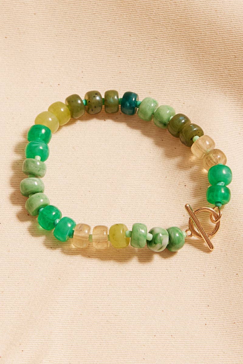 Flat Round Resin Bead Ombre Mixed Stretch Bracelet